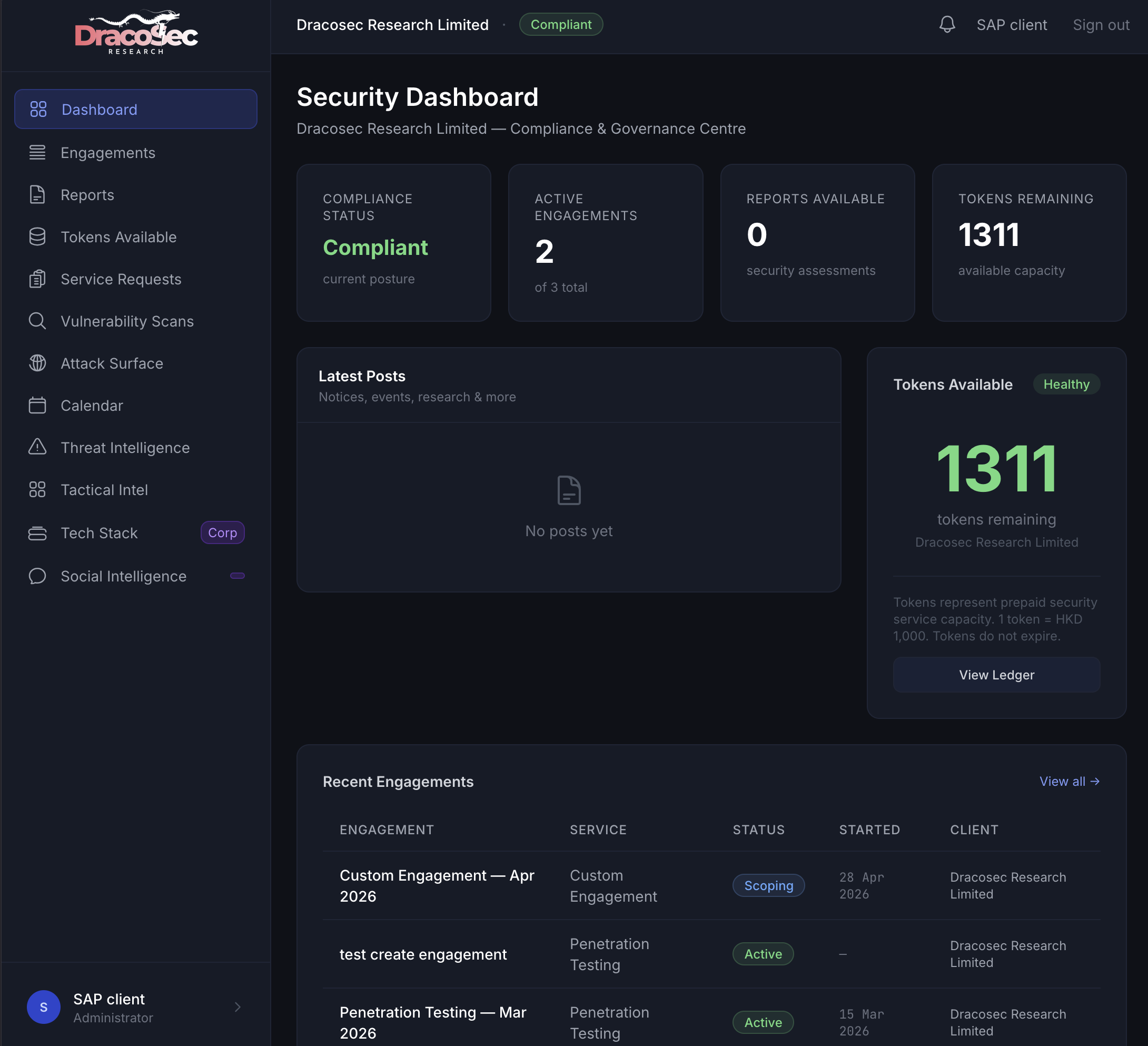 Security Dashboard — main portal landing view