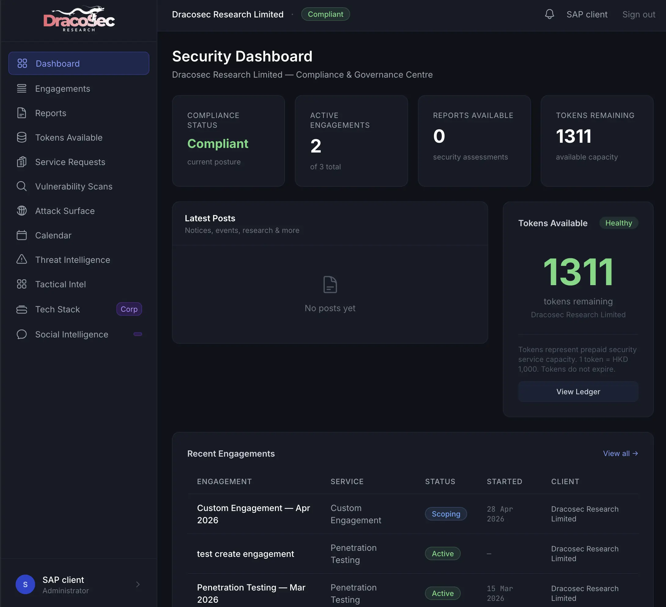 Security Dashboard — main portal landing view